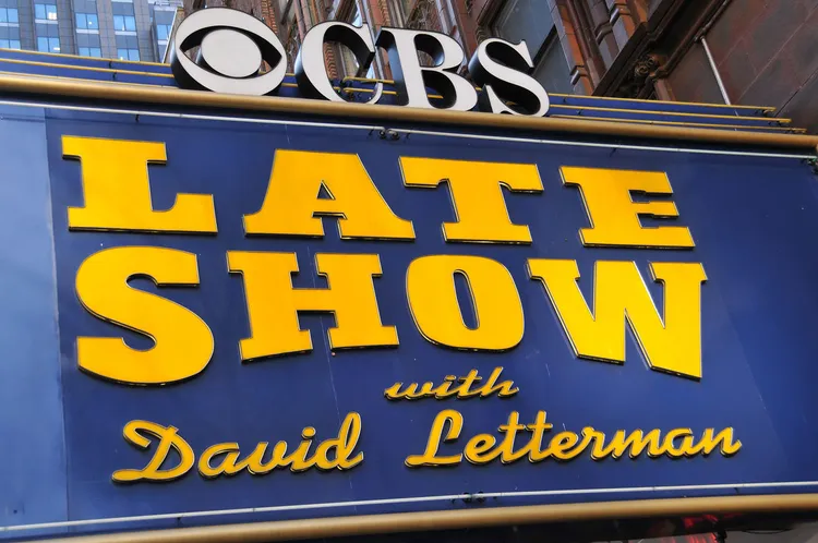 Late Show with David Letterman marquee outside of the Ed Sullivan Theatre in New York City